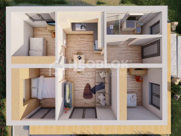 Modulový dům Malvína II 3D půdorys