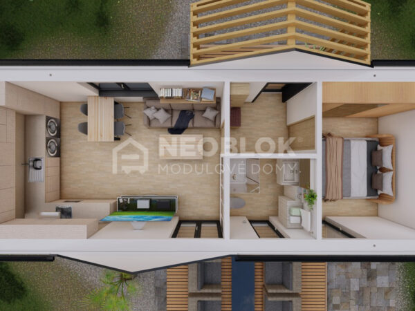Modulový dům Oskar I 3D půdorys
